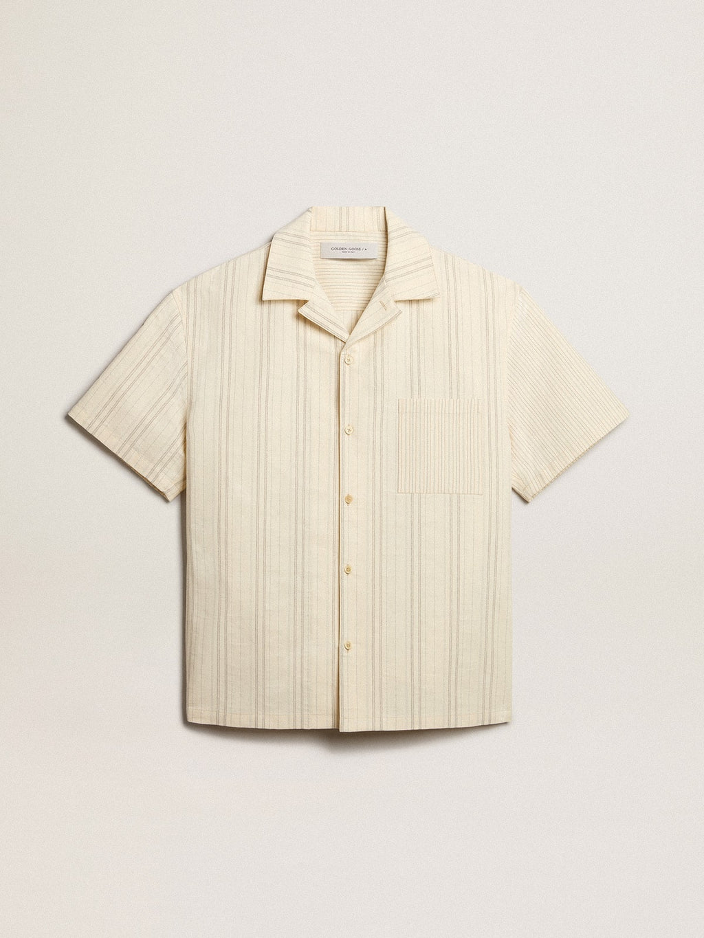 Men's short-sleeved shirt in ecru-colored cotton