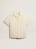 Men's short-sleeved shirt in ecru-colored cotton
