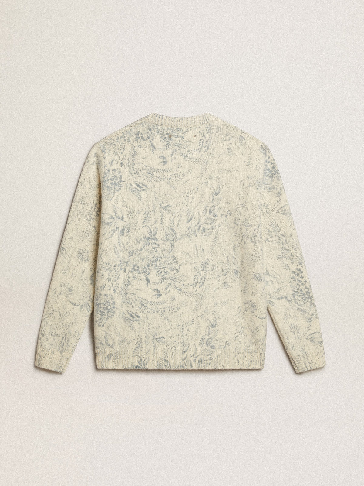 Men’s round-neck sweater in wool with all-over toile de jouy pattern