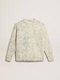 Men’s round-neck sweater in wool with all-over toile de jouy pattern