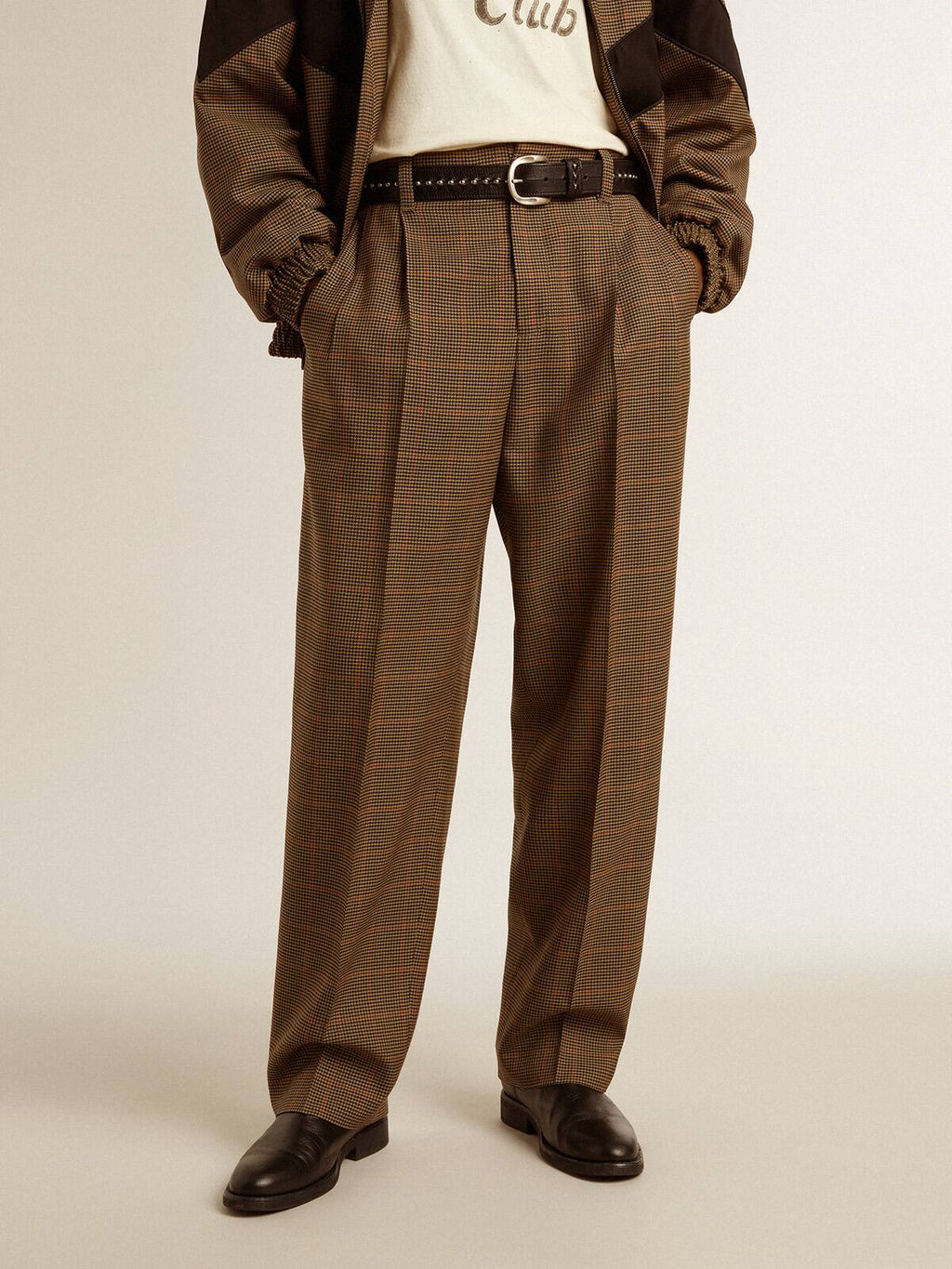 Men's pants in three-colored houndstooth