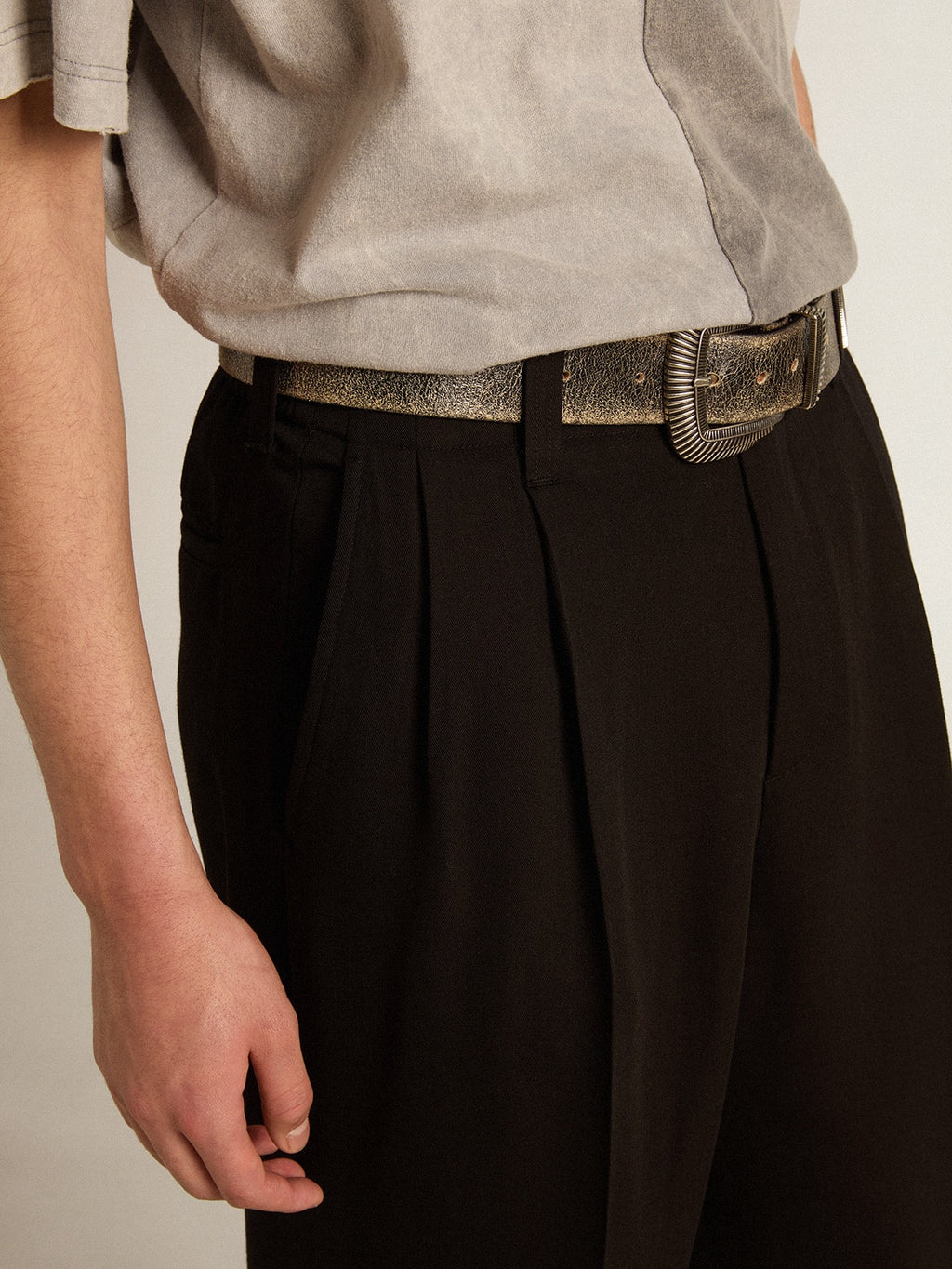 Black wool and viscose blend pants