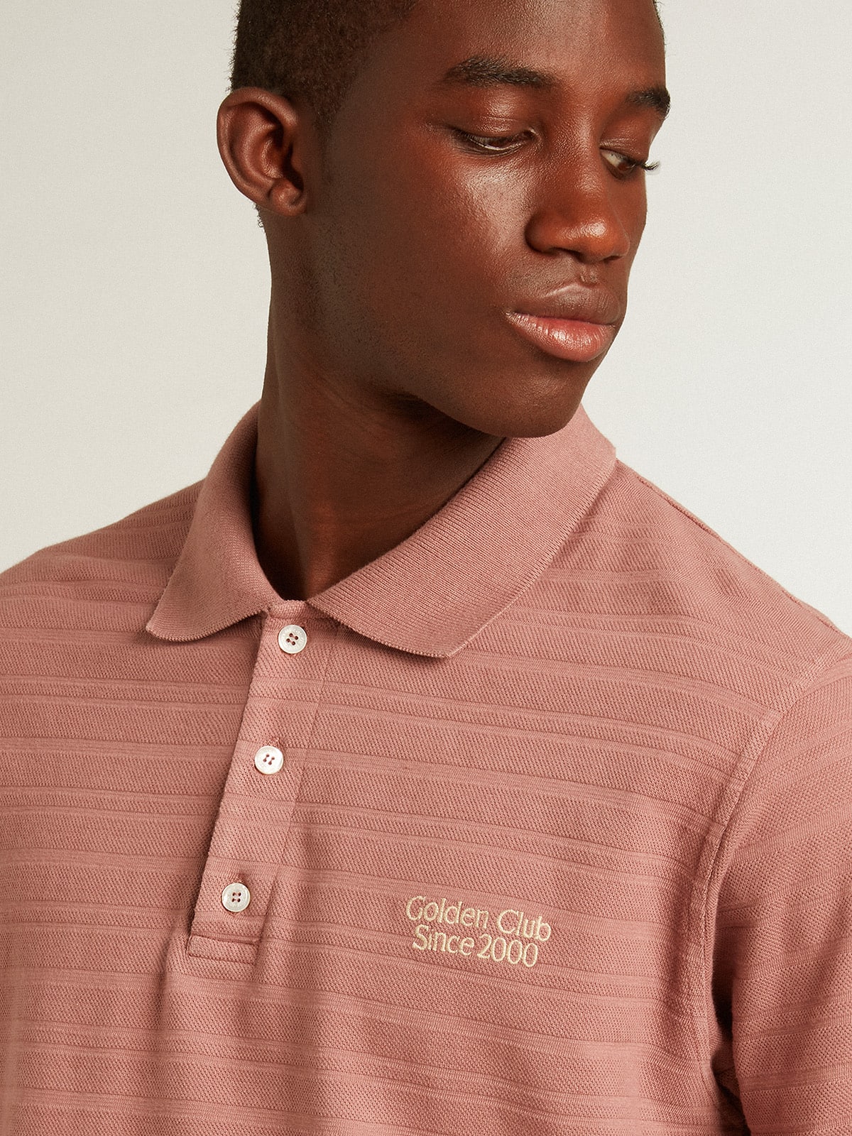Taupe pink-colored cotton piquet polo shirt