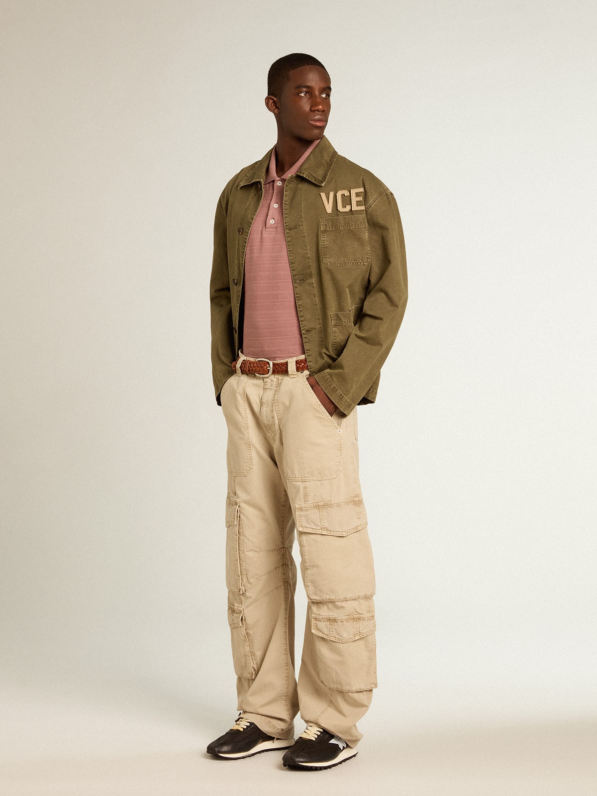 Taupe pink-colored cotton piquet polo shirt
