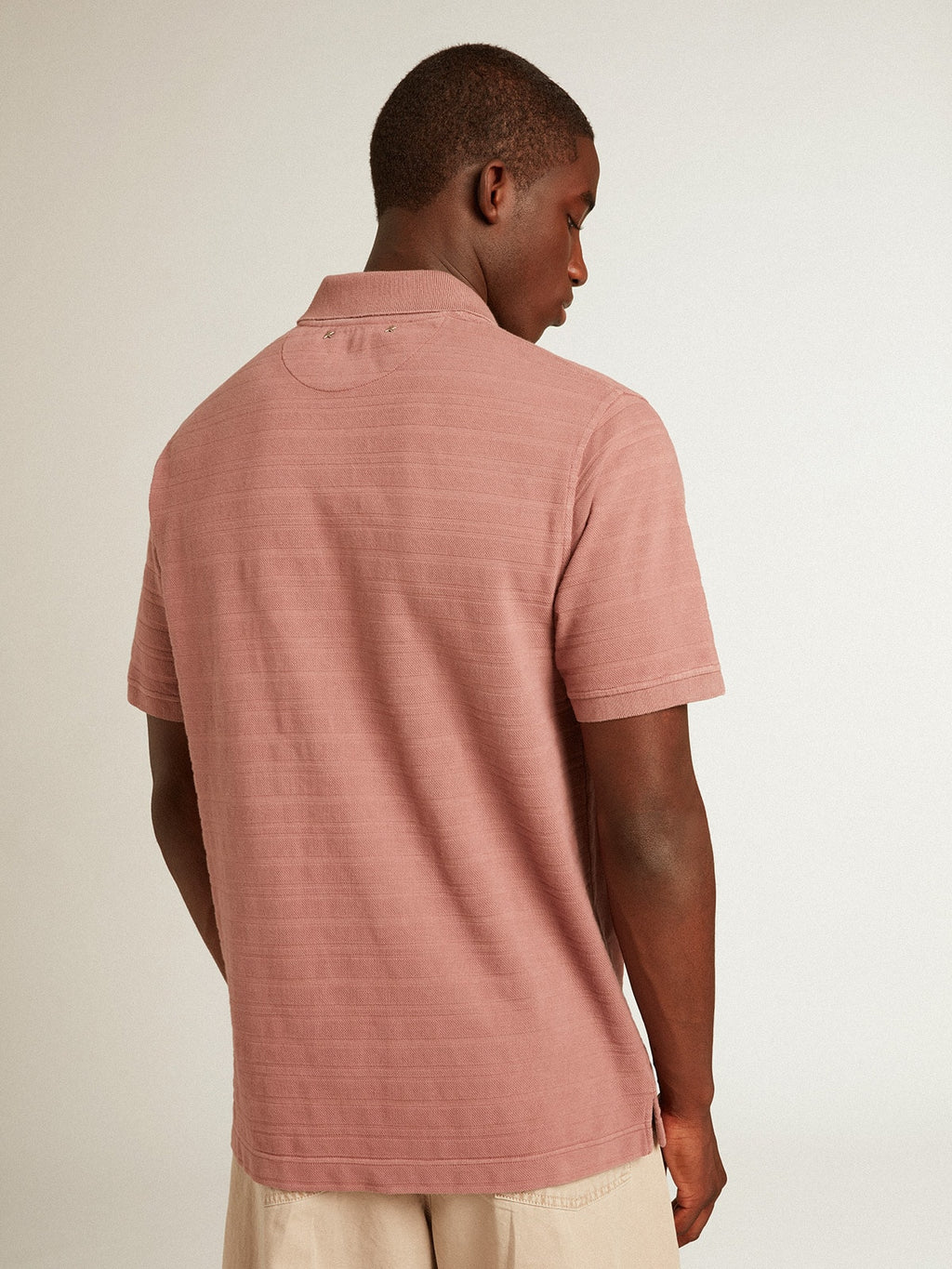 Taupe pink-colored cotton piquet polo shirt