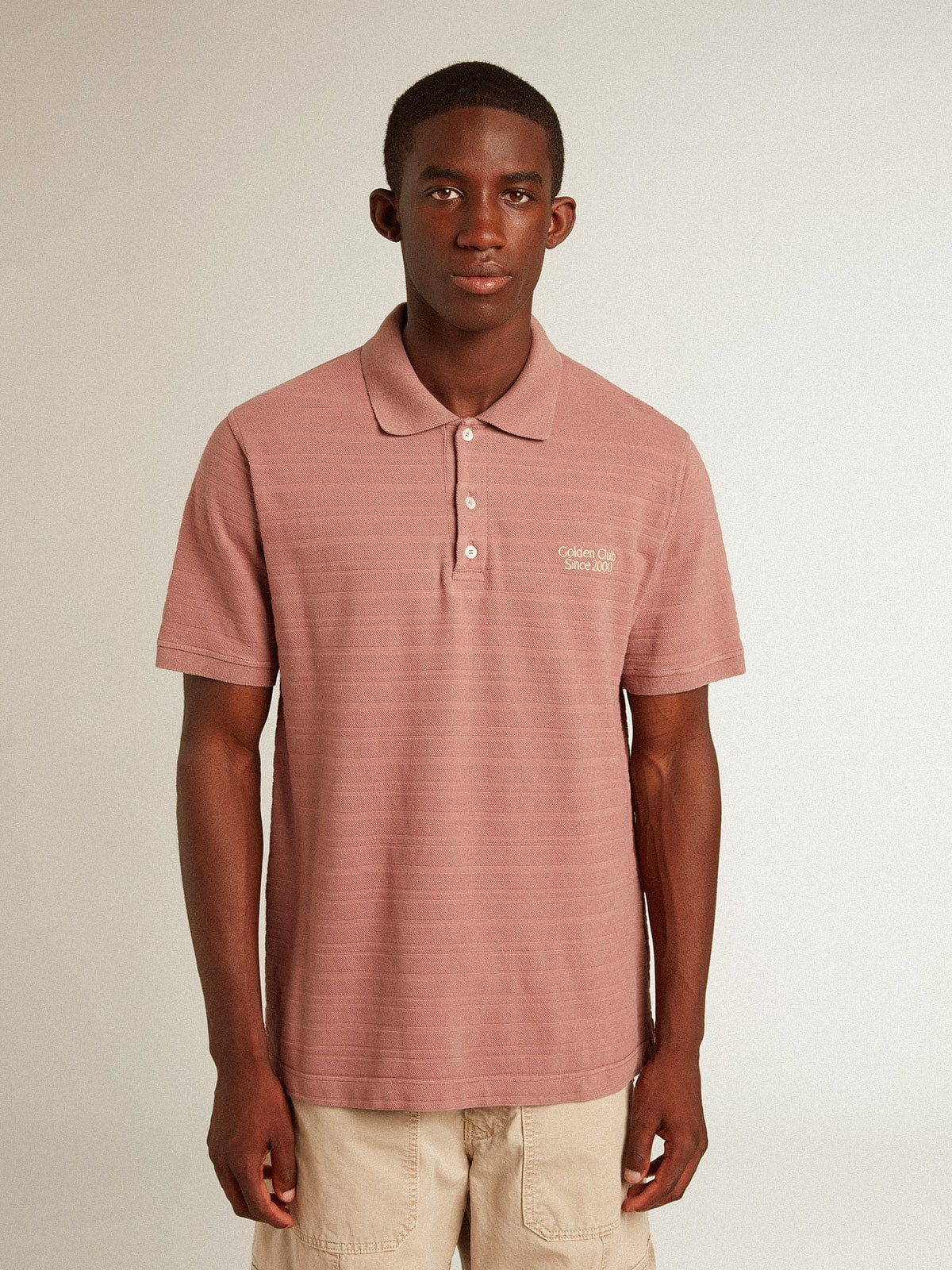 Taupe pink-colored cotton piquet polo shirt