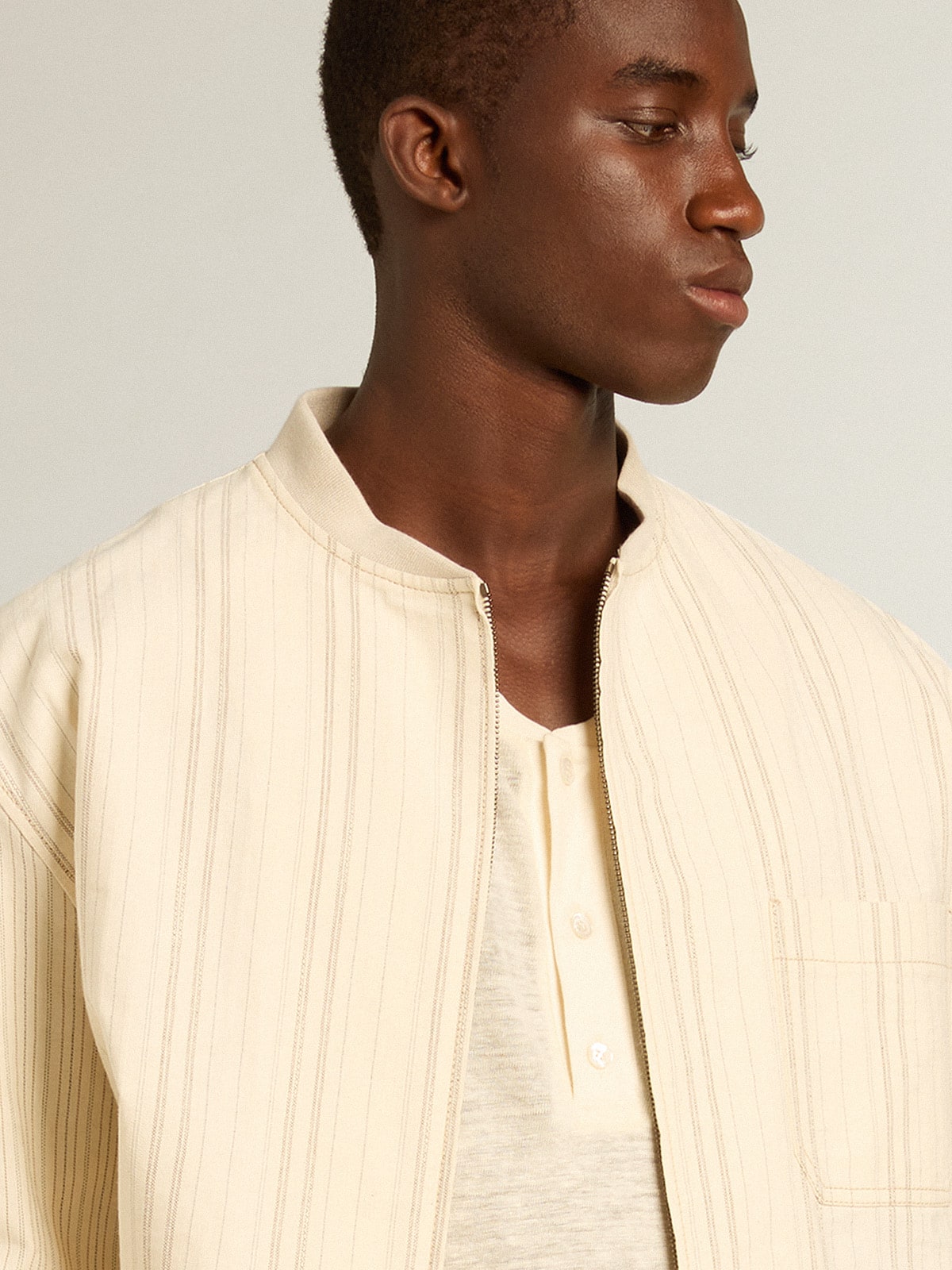 Men's long-sleeved T-shirt in panama-colored linen