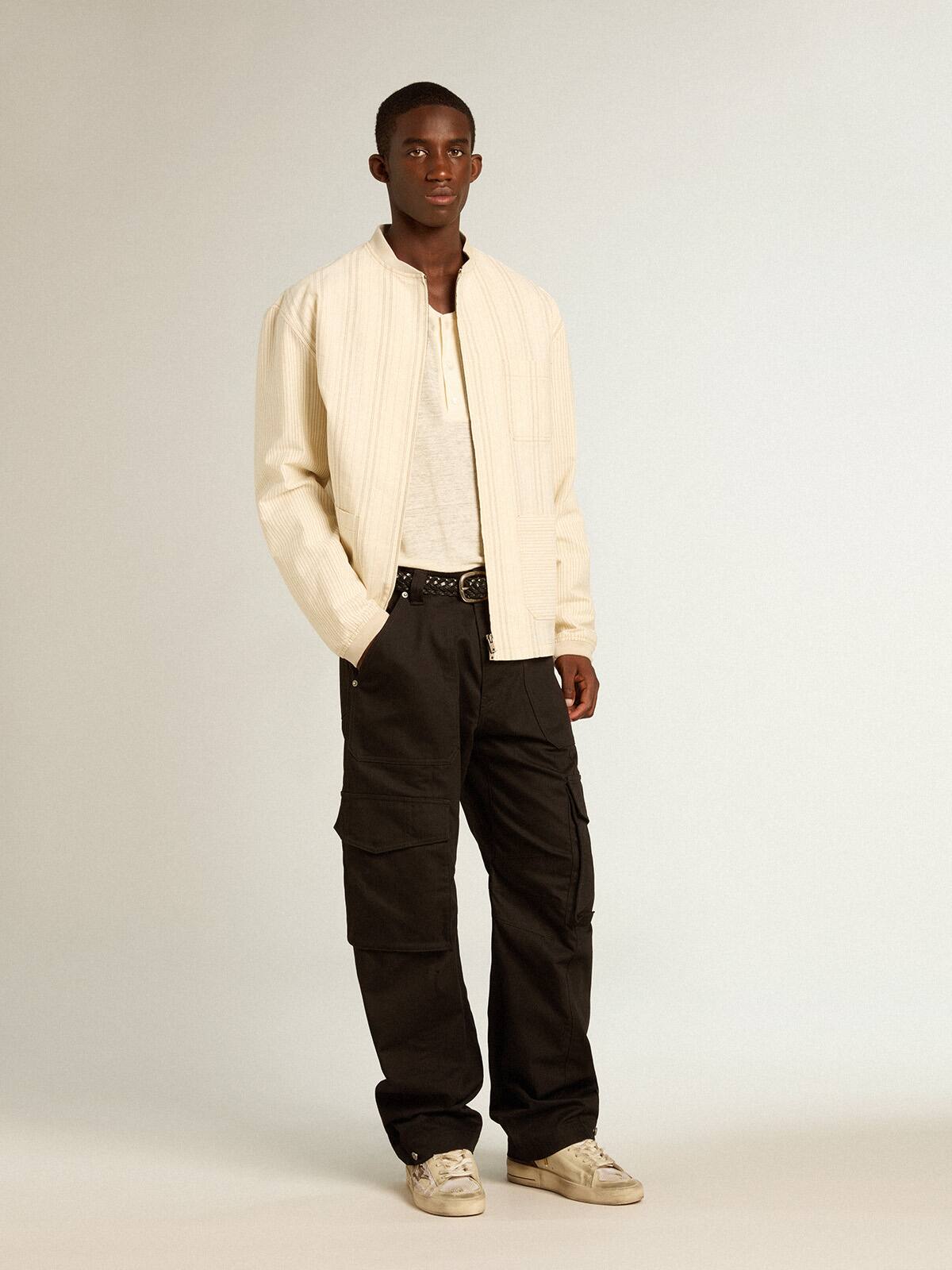 Men's long-sleeved T-shirt in panama-colored linen