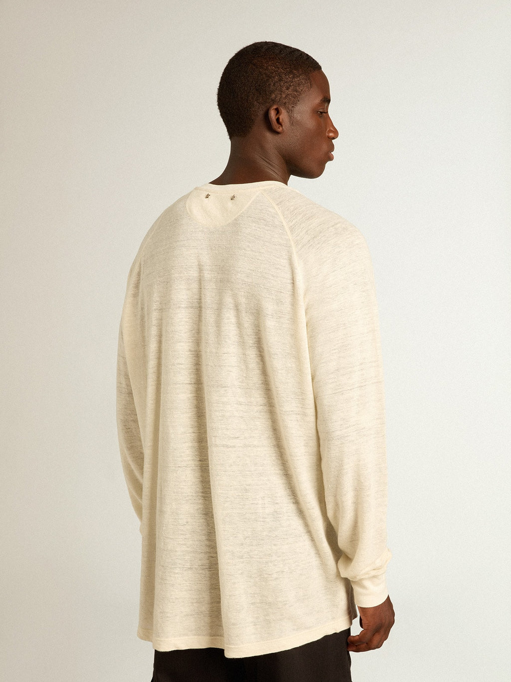 Men's long-sleeved T-shirt in panama-colored linen