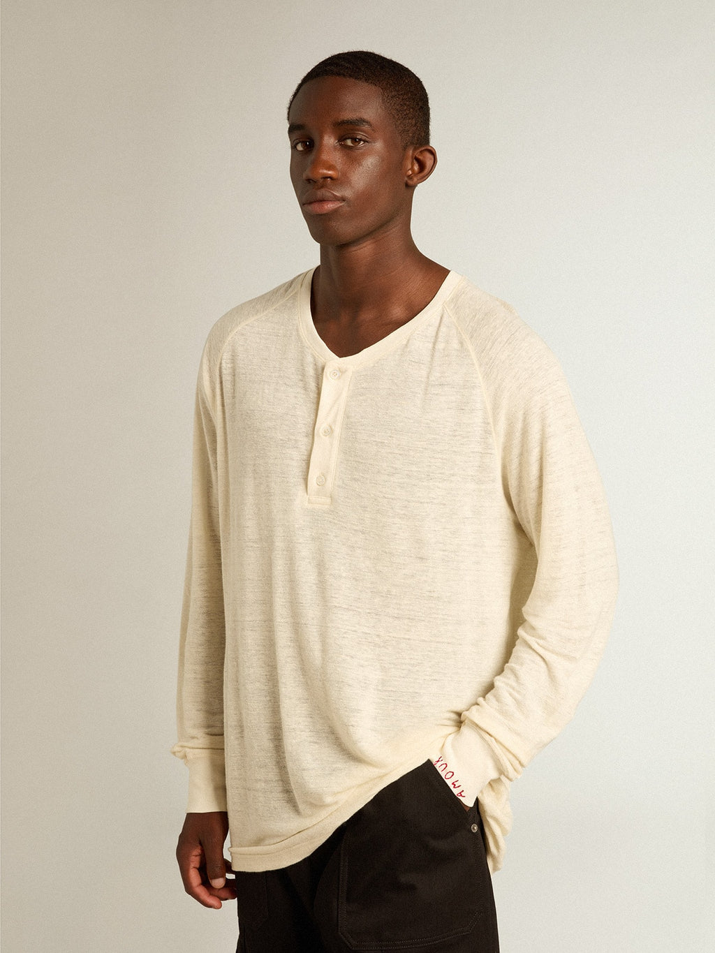 Men's long-sleeved T-shirt in panama-colored linen