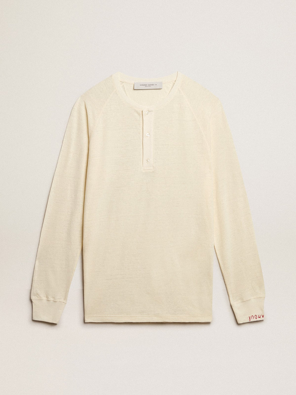 Men's long-sleeved T-shirt in panama-colored linen