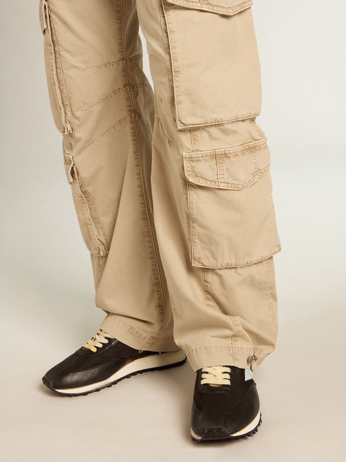 Men's khaki-colored cotton cargo pants