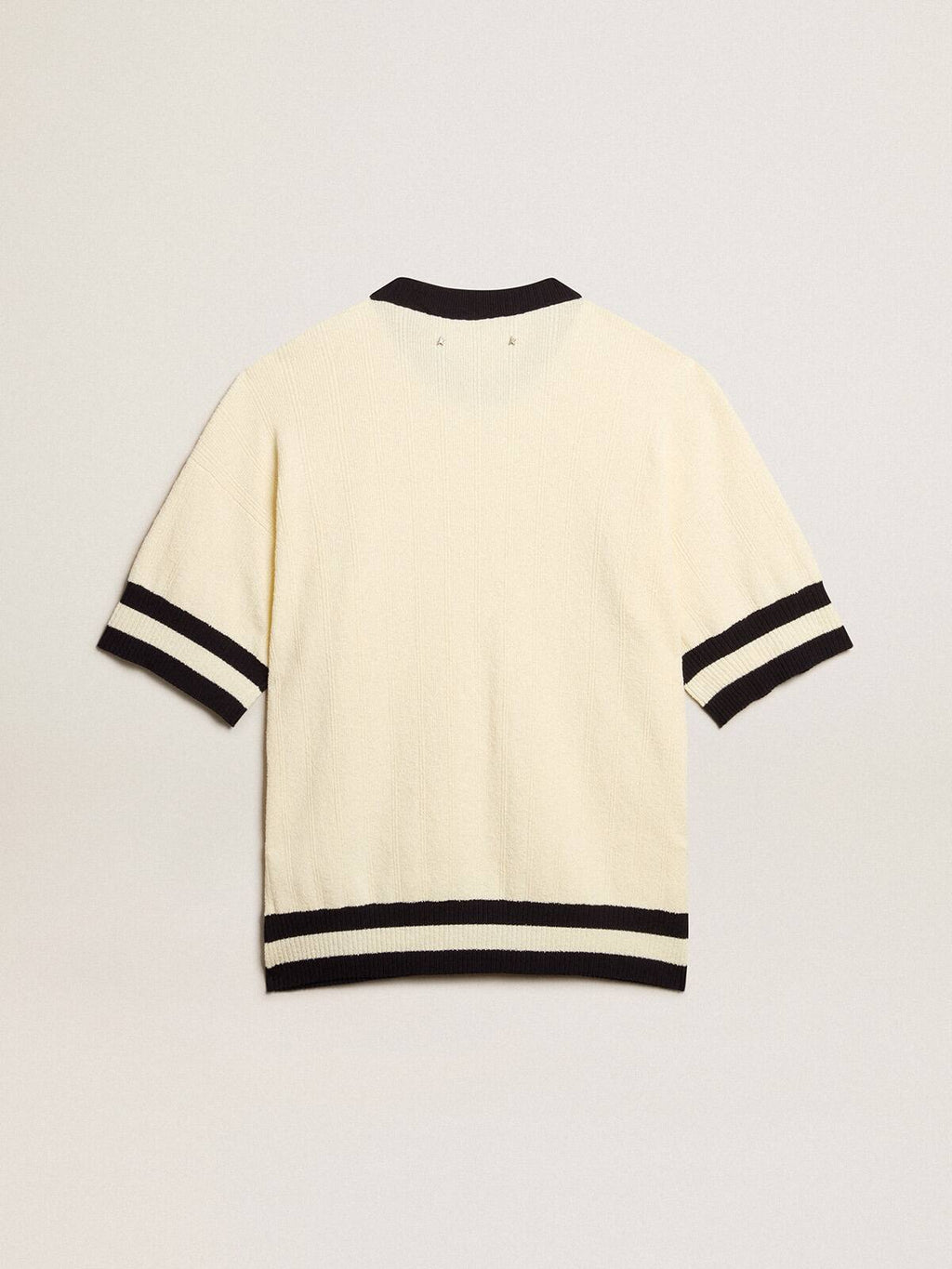 Men's short-sleeved sweater in vintage white with blue rib knit
