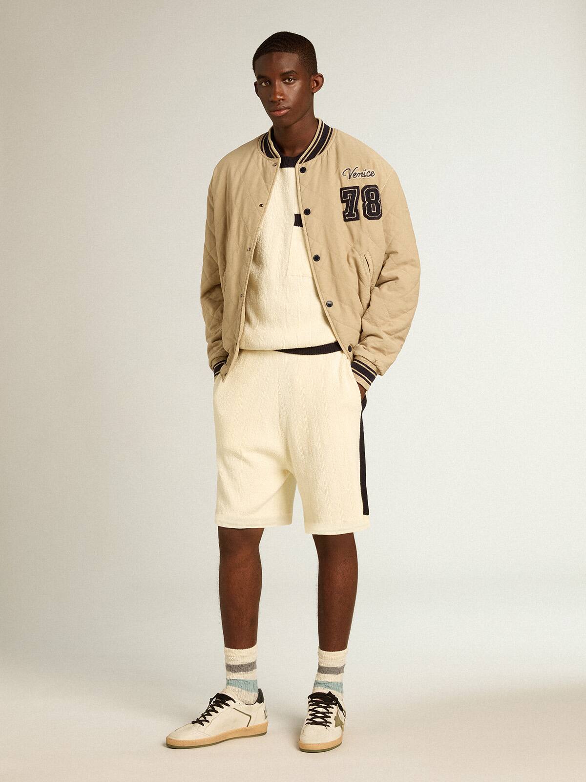 Men's vintage white shorts with blue rib knit on the sides