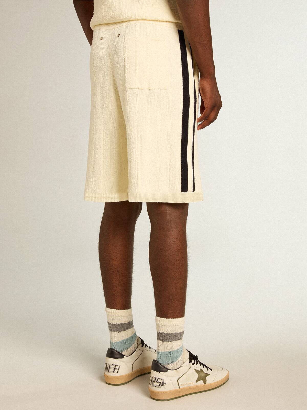 Men's vintage white shorts with blue rib knit on the sides