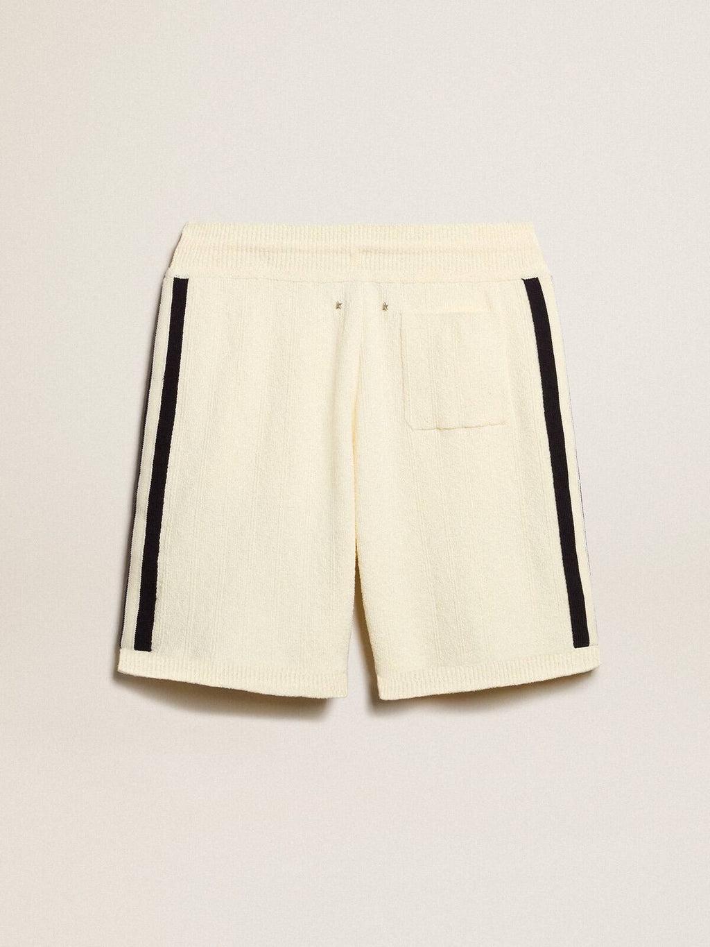 Men's vintage white shorts with blue rib knit on the sides