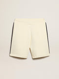 Men's vintage white shorts with blue rib knit on the sides
