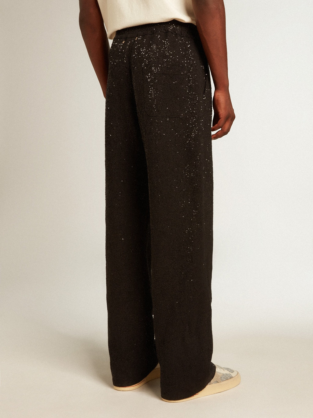Men’s black joggers in linen blend with sequins