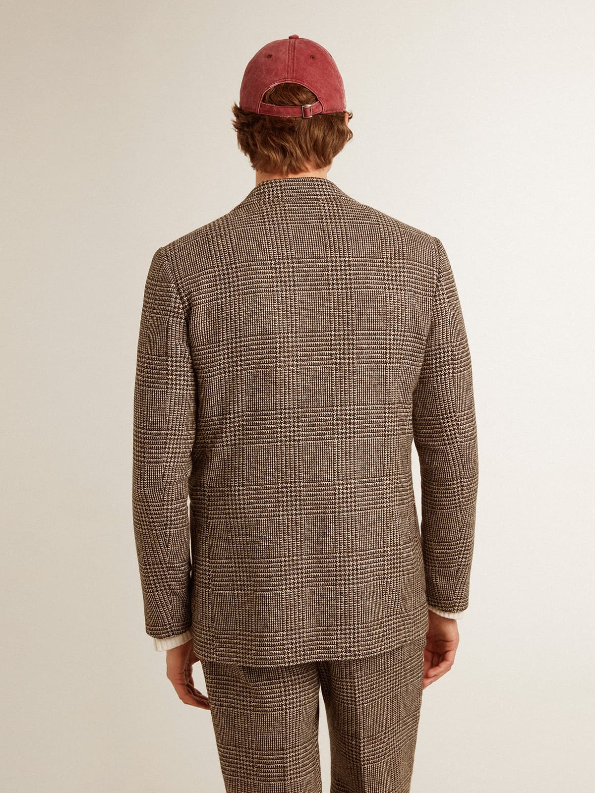 Gray single-breasted blazer for men in houndstooth wool
