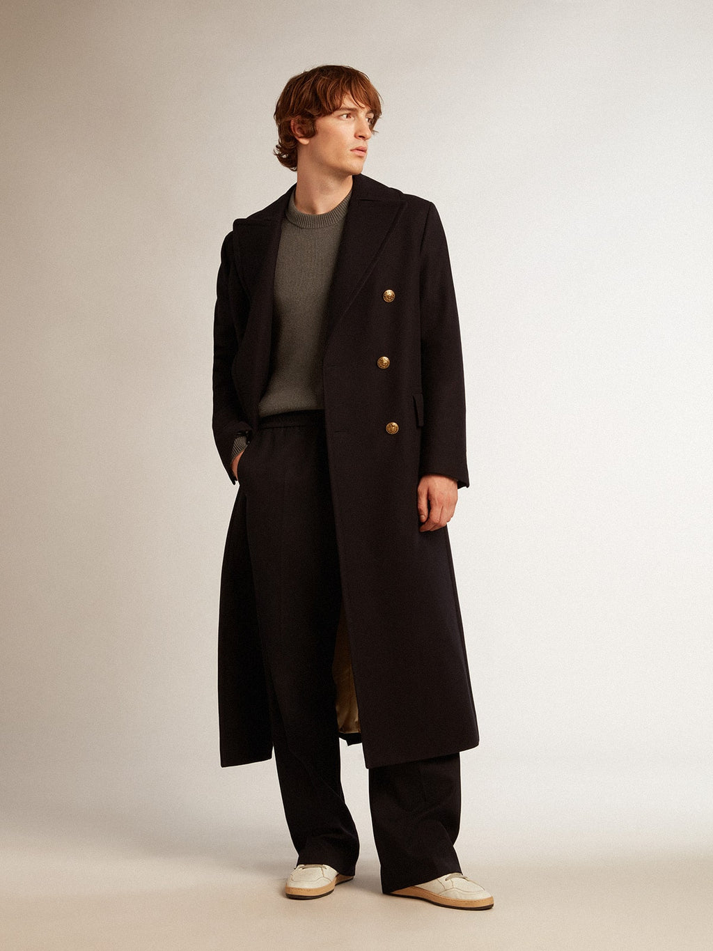 Men’s joggers in dark blue wool