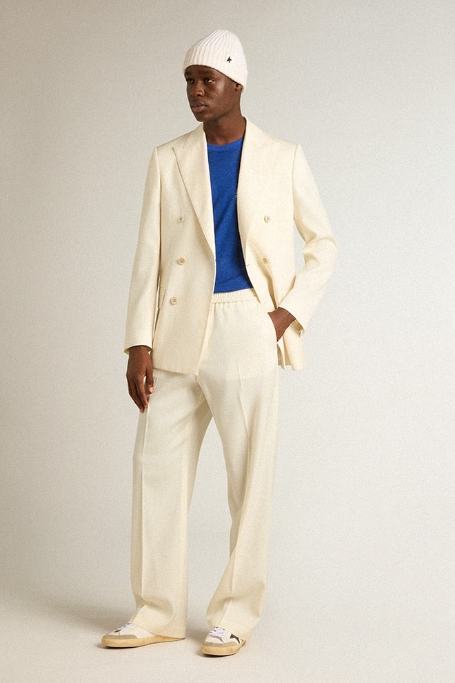 Men’s aged white wool gabardine joggers