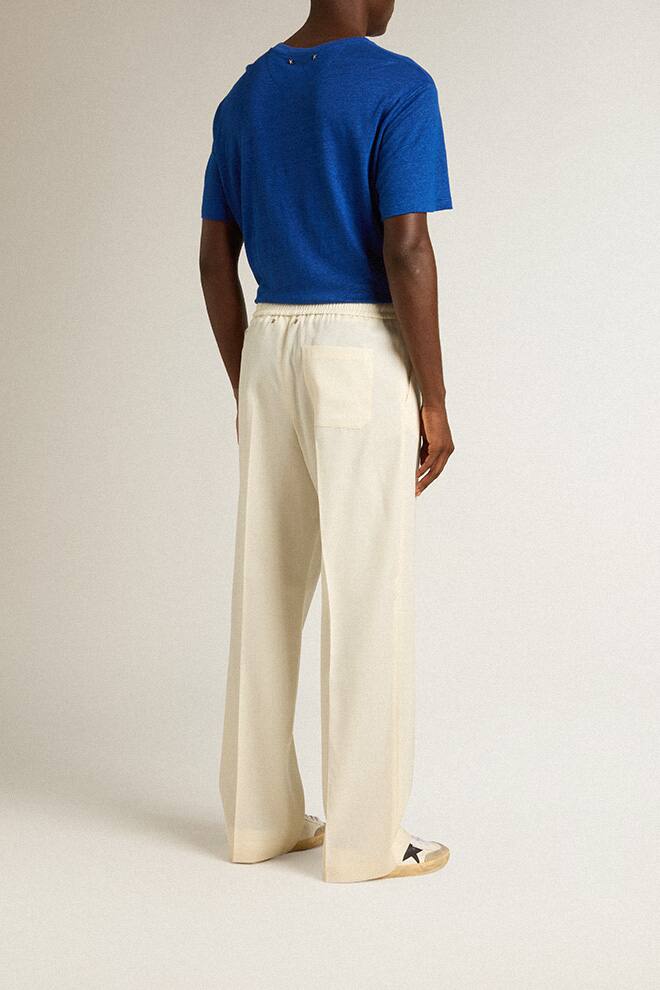 Men’s aged white wool gabardine joggers
