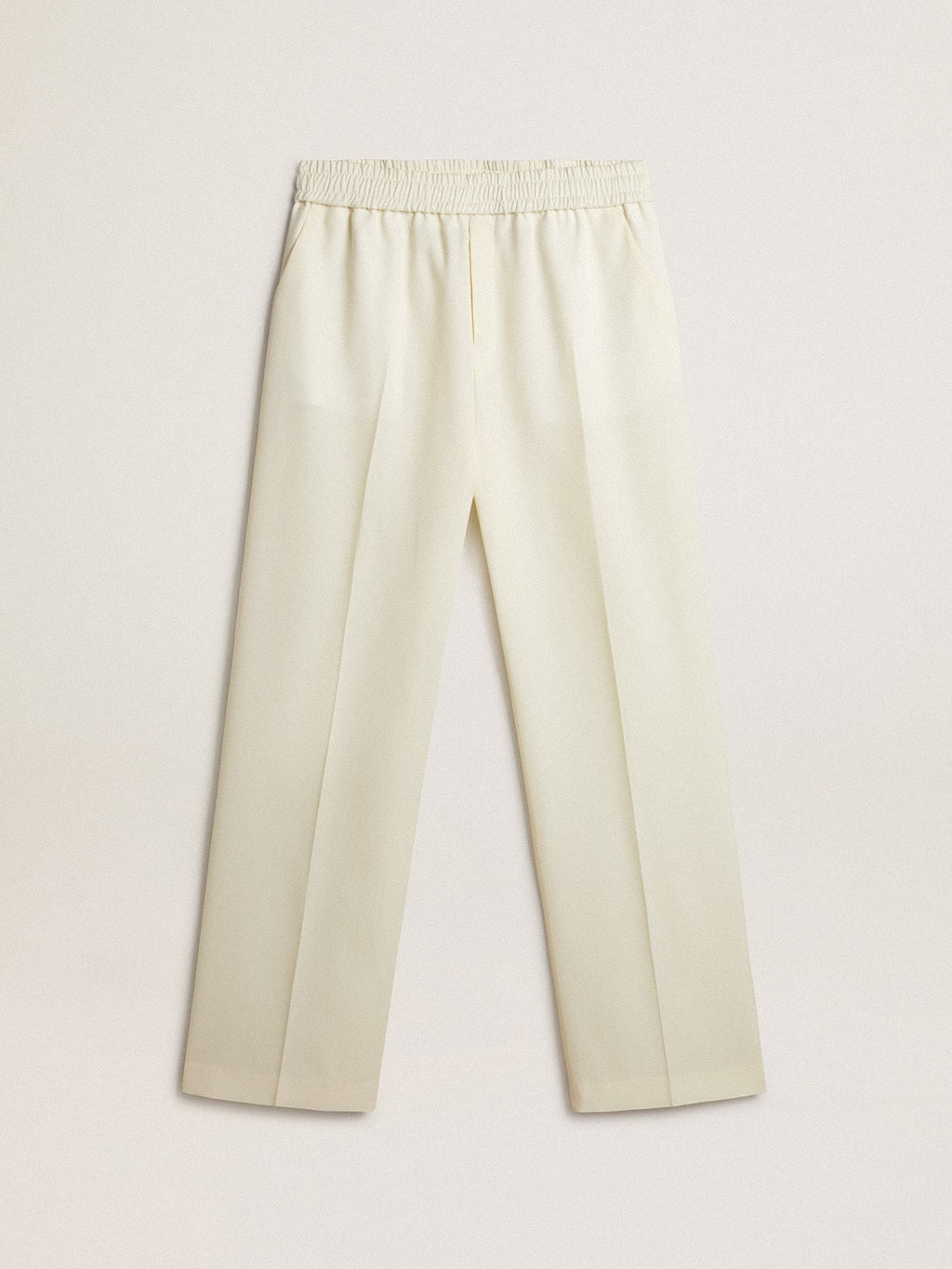 Men’s aged white wool gabardine joggers