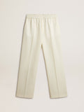 Men’s aged white wool gabardine joggers