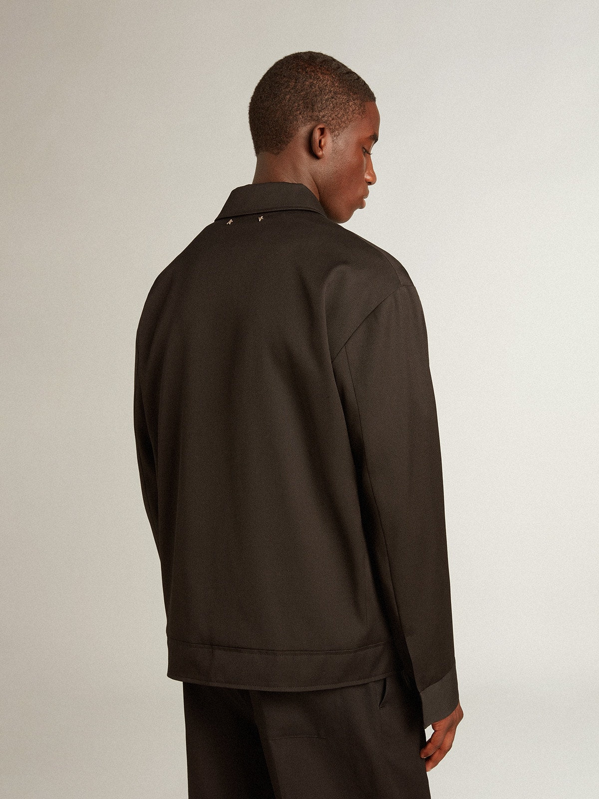 Men’s zip-up jacket in black wool gabardine