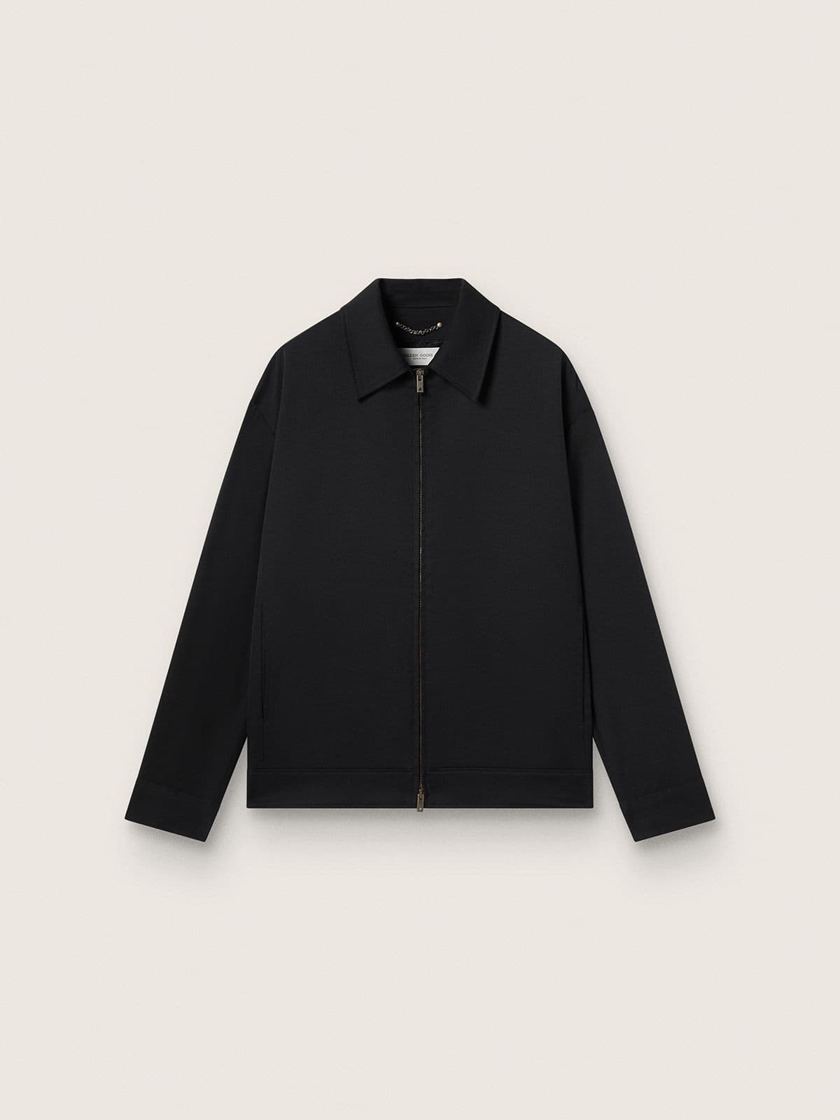 Men’s zip-up jacket in black wool gabardine