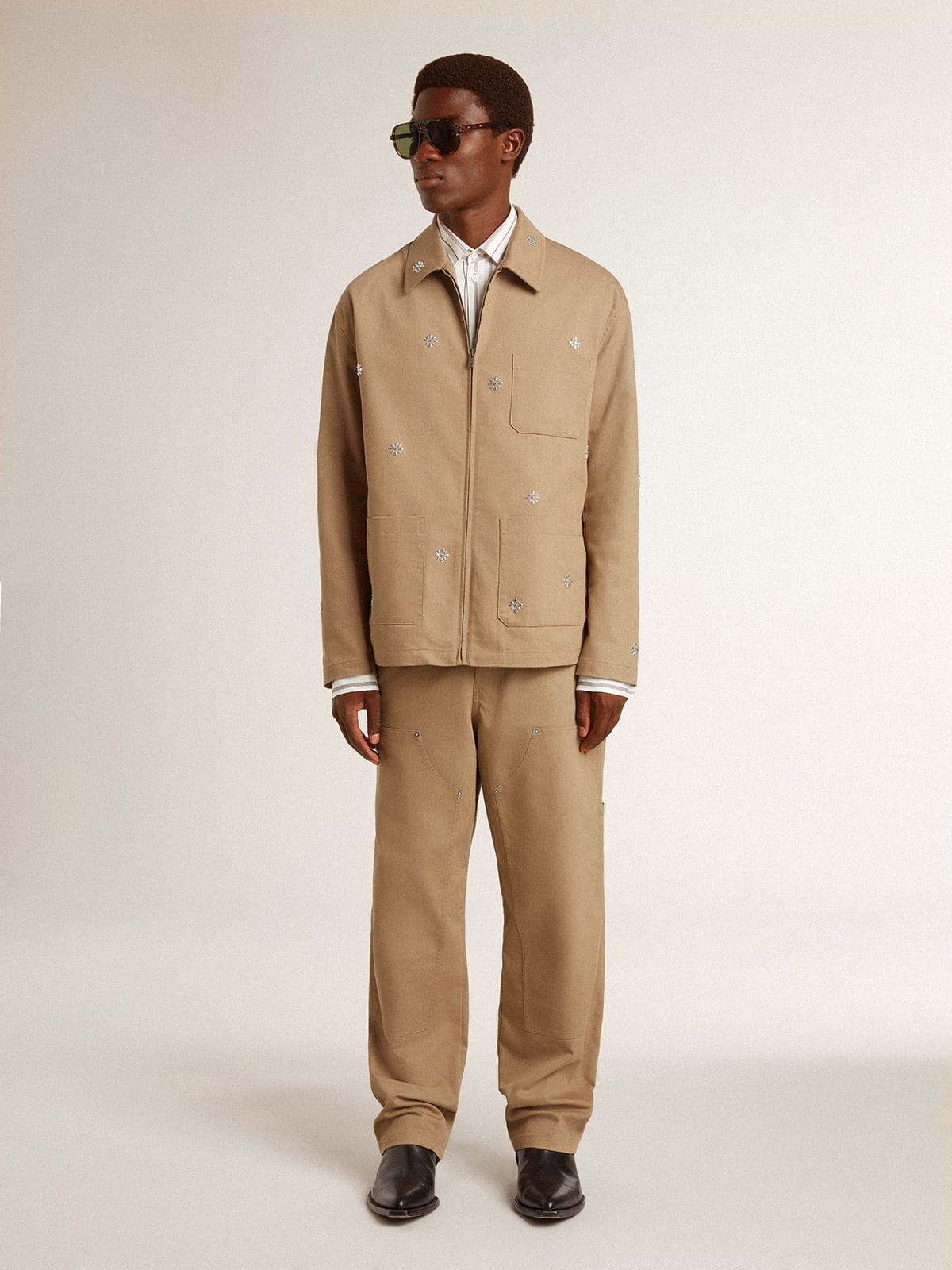 Men's beige pants with patches