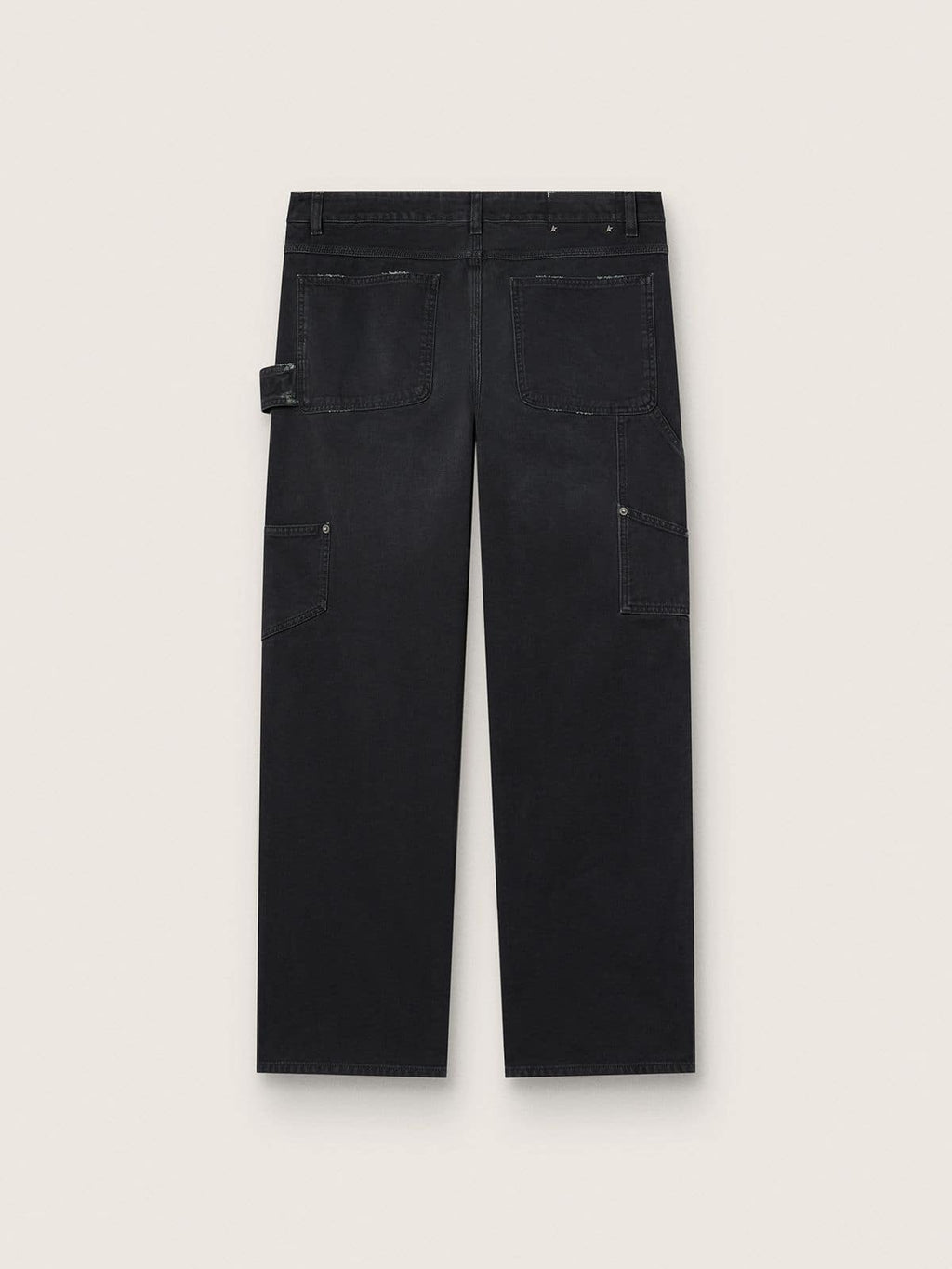 Men's distressed black cotton jeans with front patches