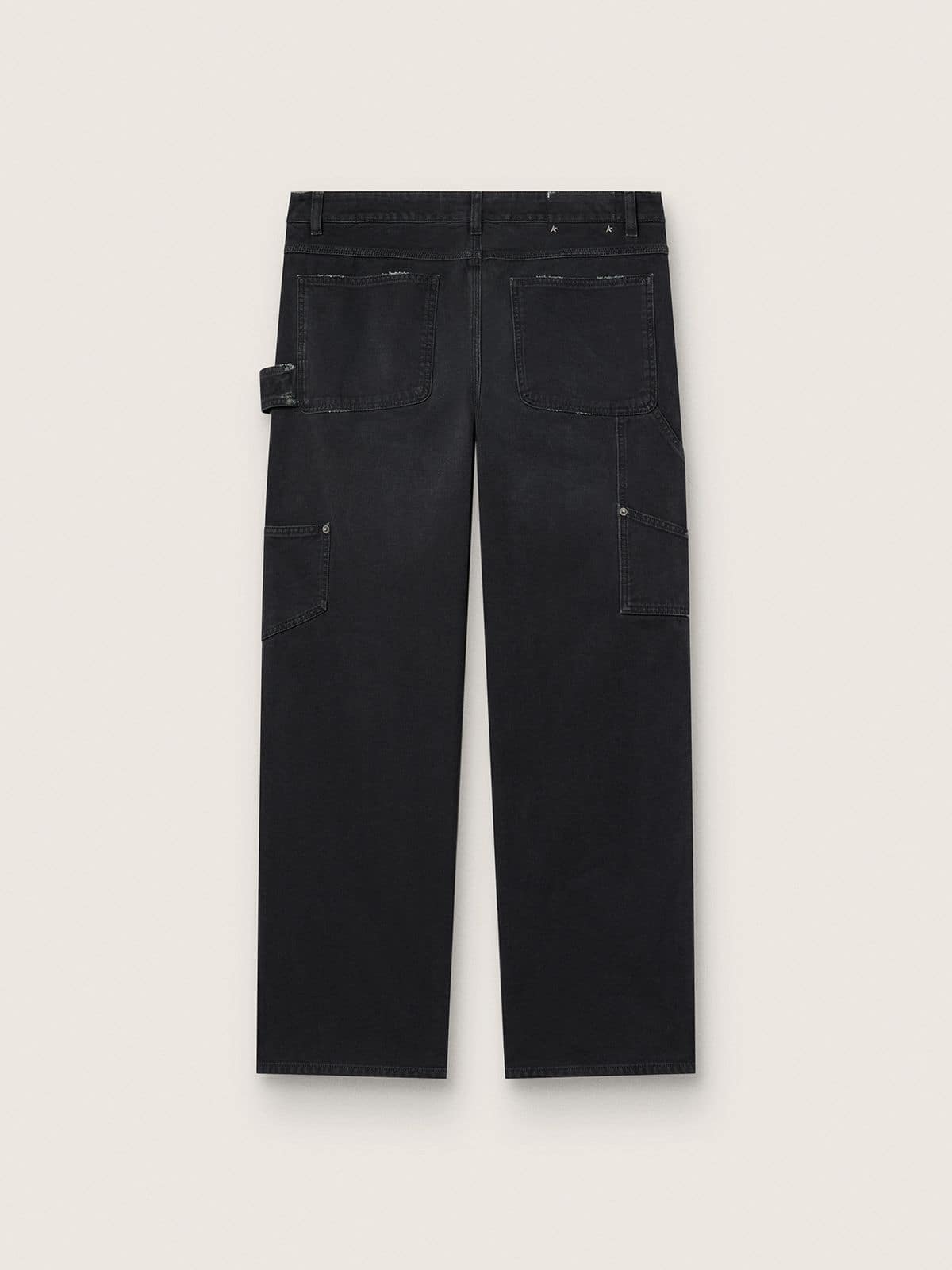 Men's distressed black cotton jeans with front patches