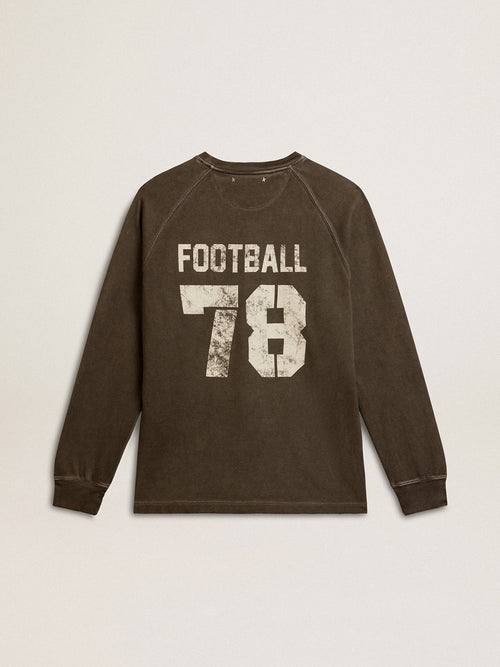 Men's long-sleeved T-shirt in anthracite gray cotton with logo on the back