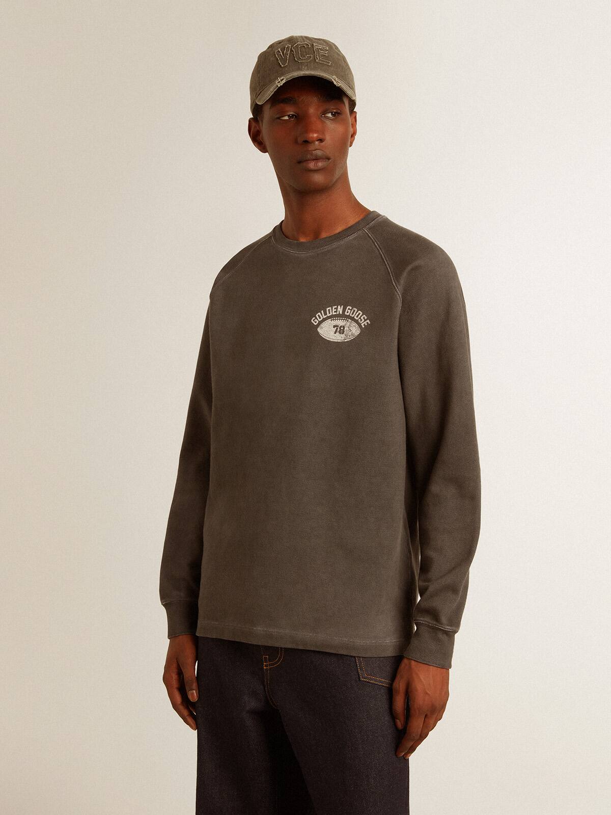 Men's long-sleeved T-shirt in anthracite gray cotton with logo on the back