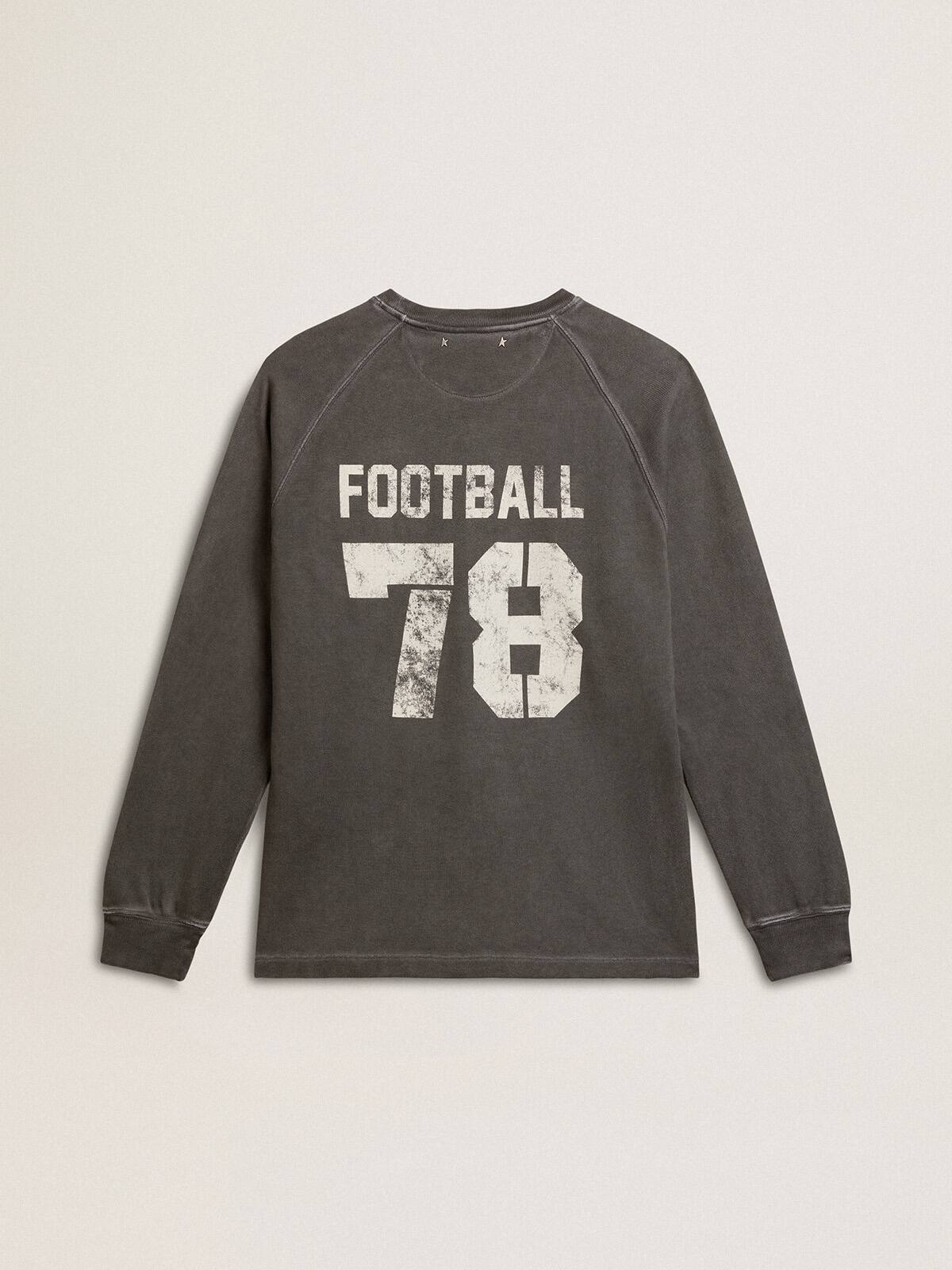 Men's long-sleeved T-shirt in anthracite gray cotton with logo on the back