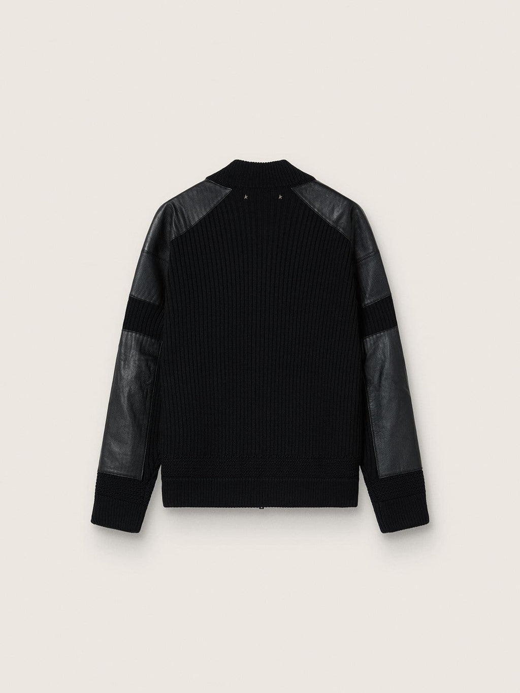 Men's black merino wool jacket with leather patches