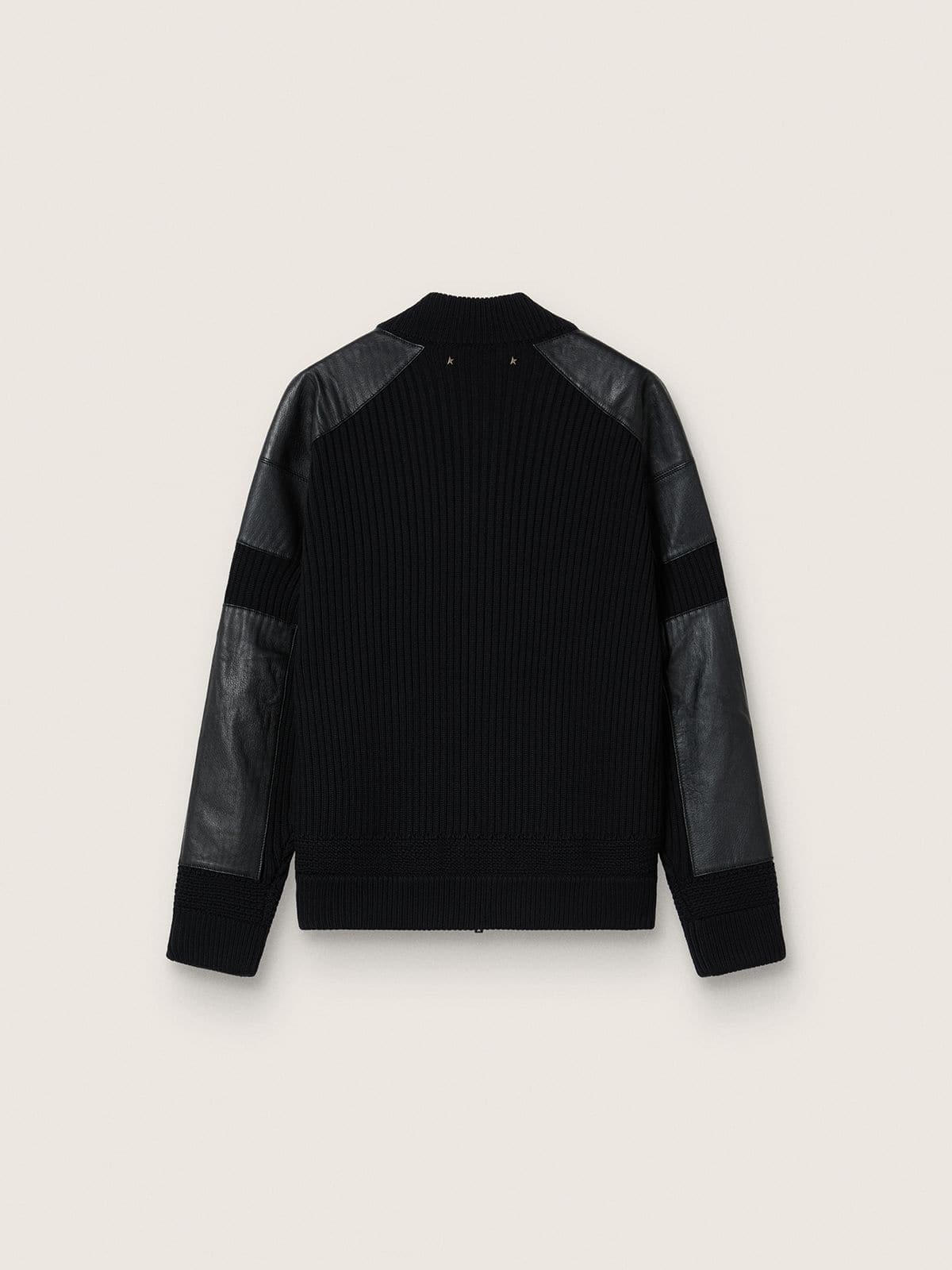 Men's black merino wool jacket with leather patches
