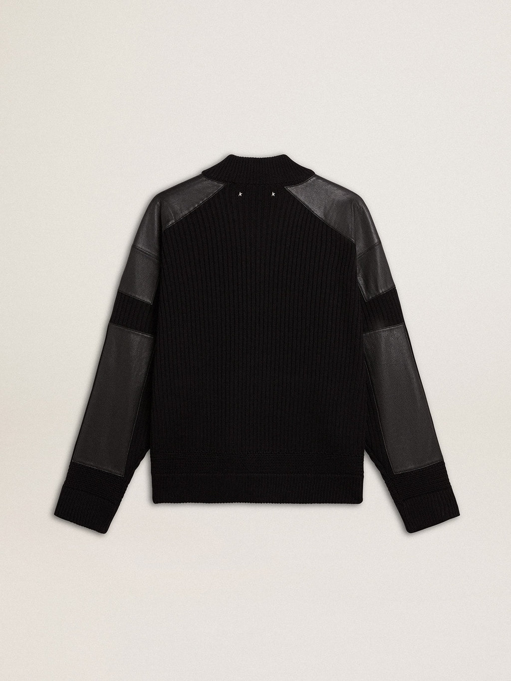Men's black merino wool jacket with leather patches