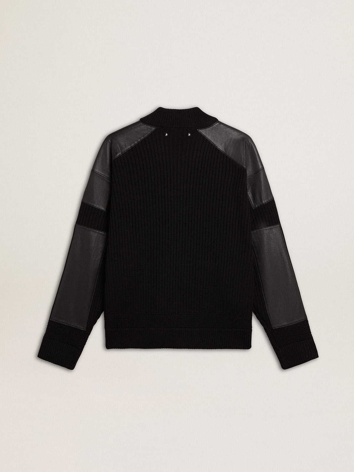 Men's black merino wool jacket with leather patches