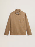 Men's beige jacket with floral embroidery and full zip