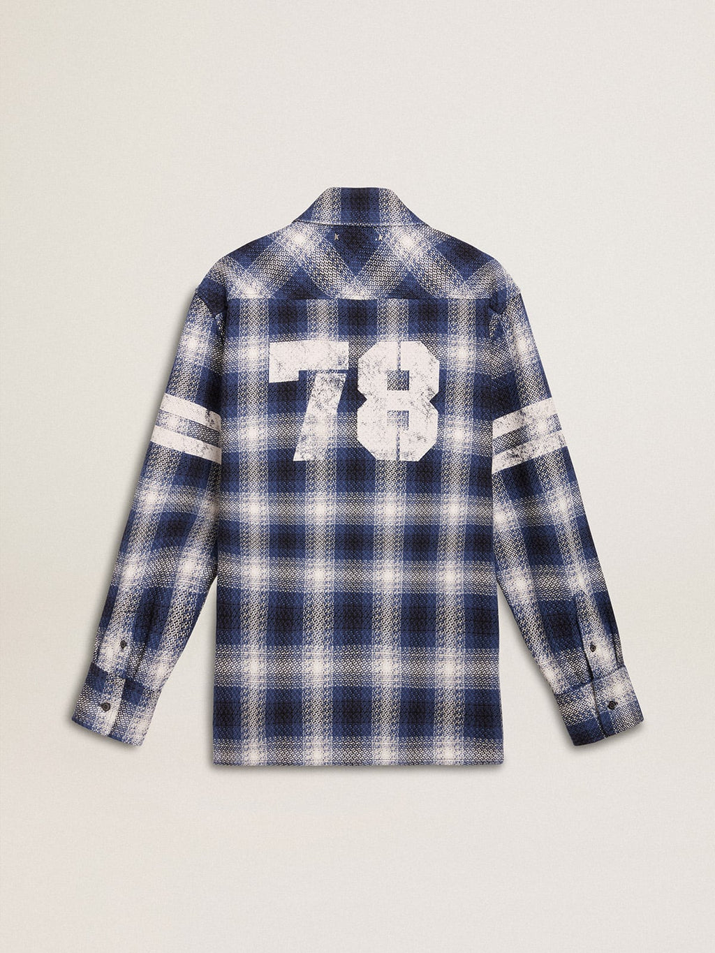 Men's blue 3D checkered shirt with print on the back