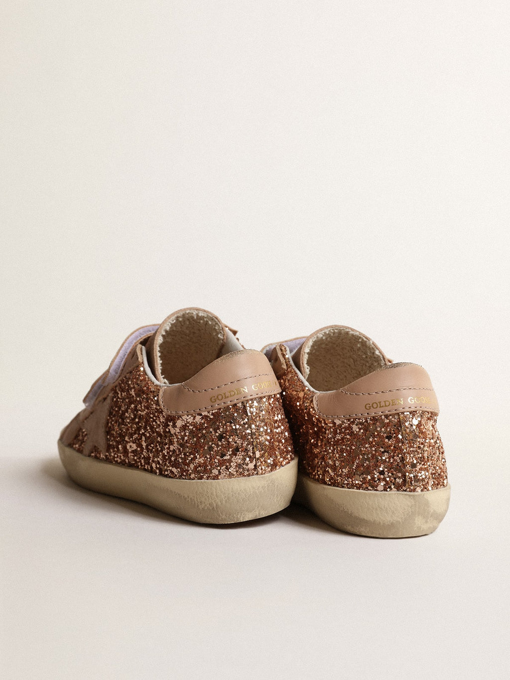 Old School Teen in peach-pink glitter with pink suede star