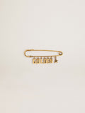 Pin in antique gold color with drop Golden lettering