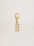 Letter B charm in gold-colored brass with crystals