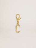 Letter C charm in gold-colored brass with crystals