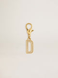 Letter D charm in gold-colored brass with crystals