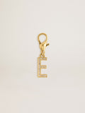 Letter E charm in gold-colored brass with crystals