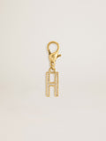 Letter H charm in gold-colored brass with crystals