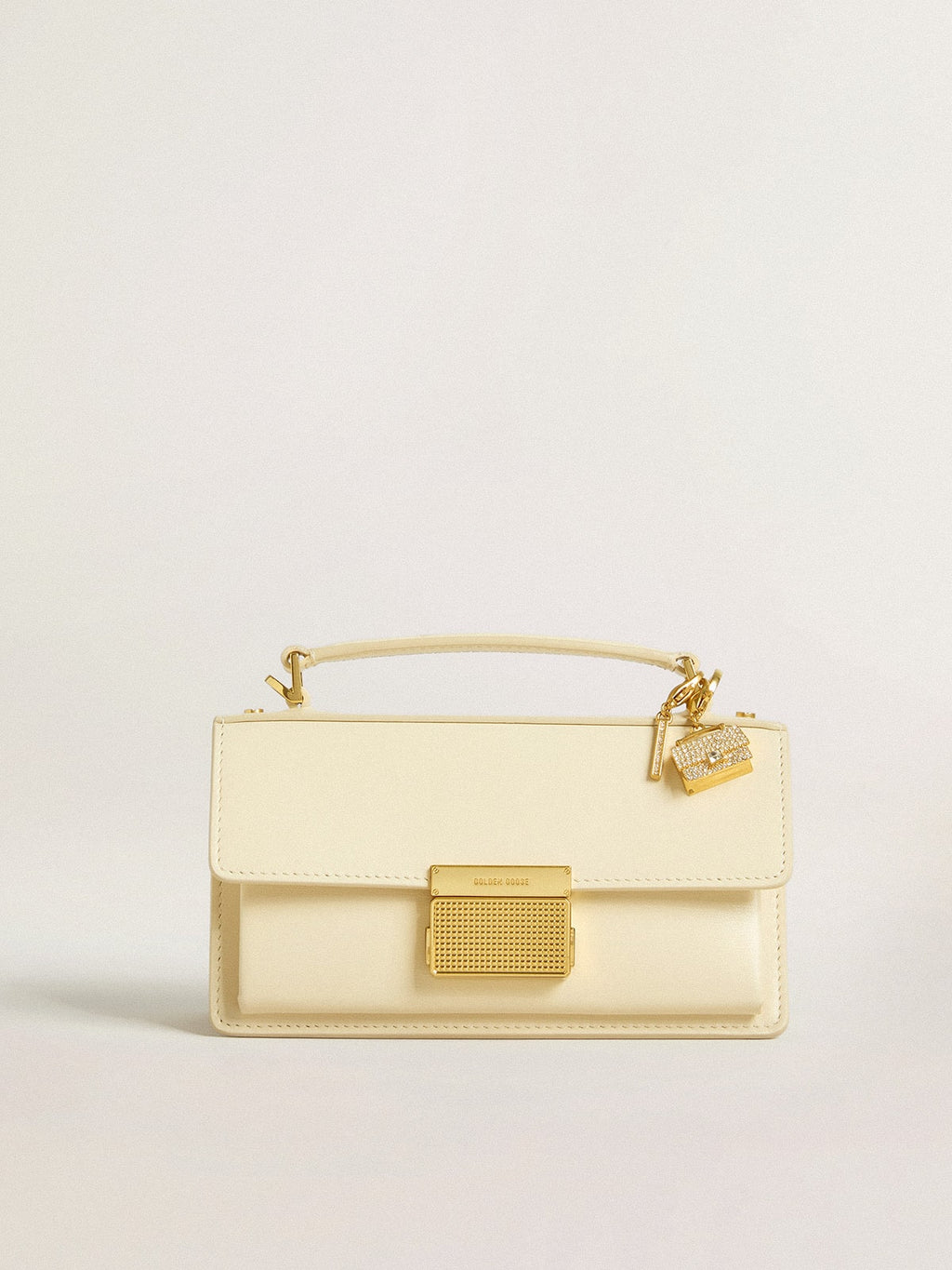 Letter I charm in gold-colored brass with crystals